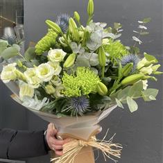 Cream and Thistle Lily and Eustoma 