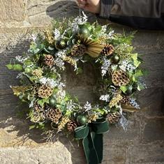 Emerald and gold artificial wreath