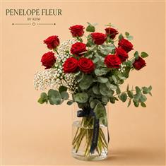 12 red rose with vase 